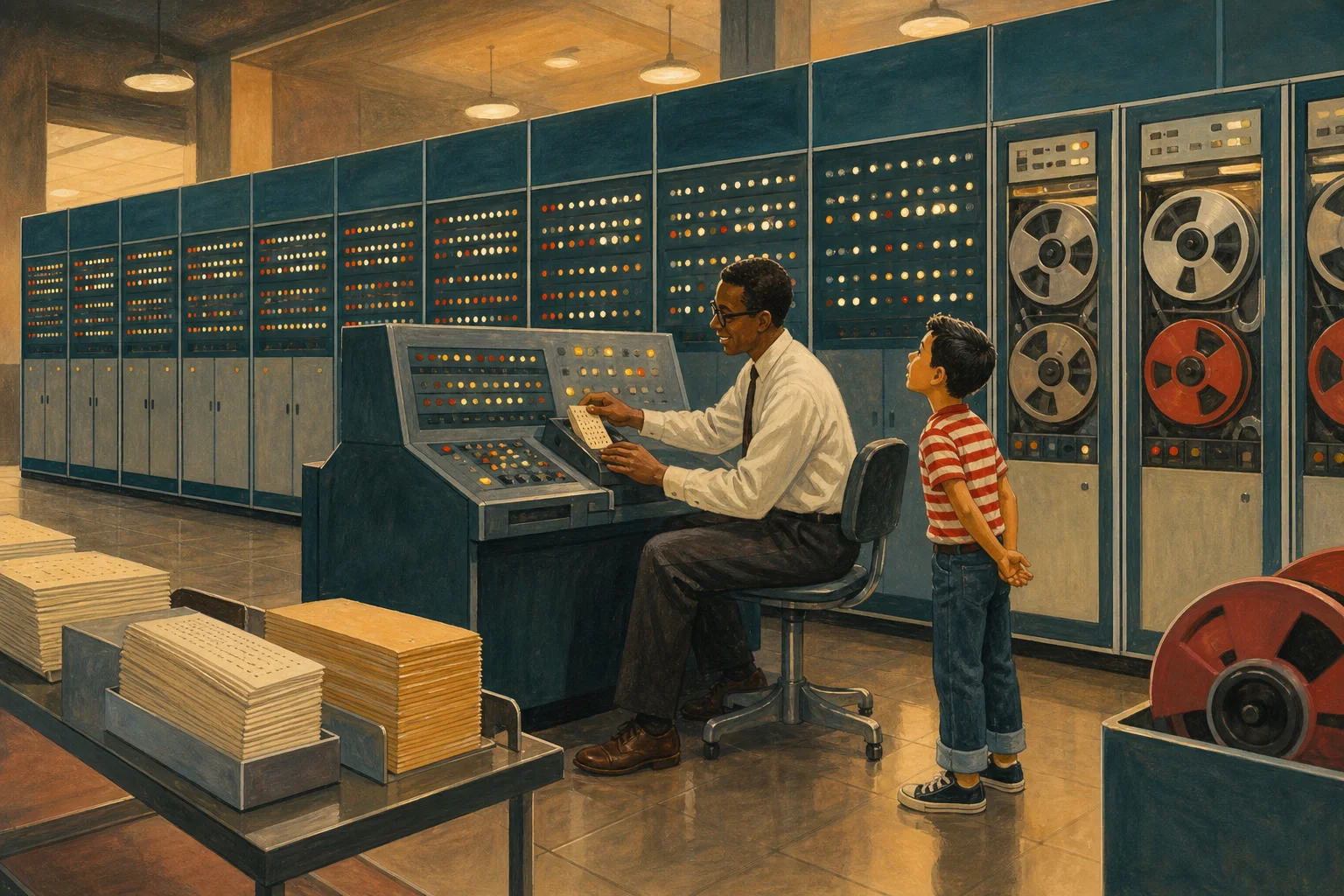 Illustration for “A computer fills a room”: The first electronic computers were giants.