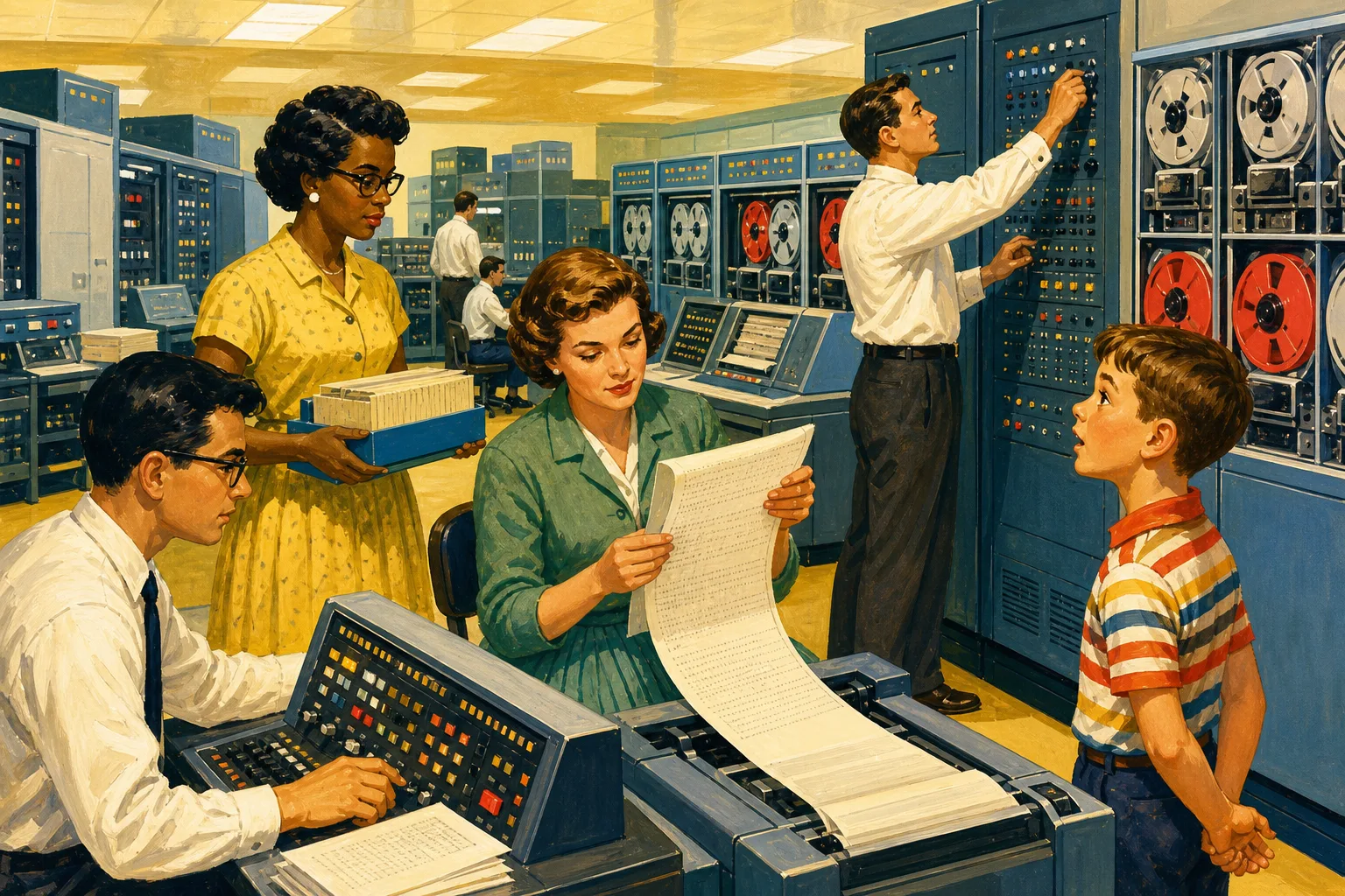 Illustration for “People behind the progress”: A mainframe needed a whole team.