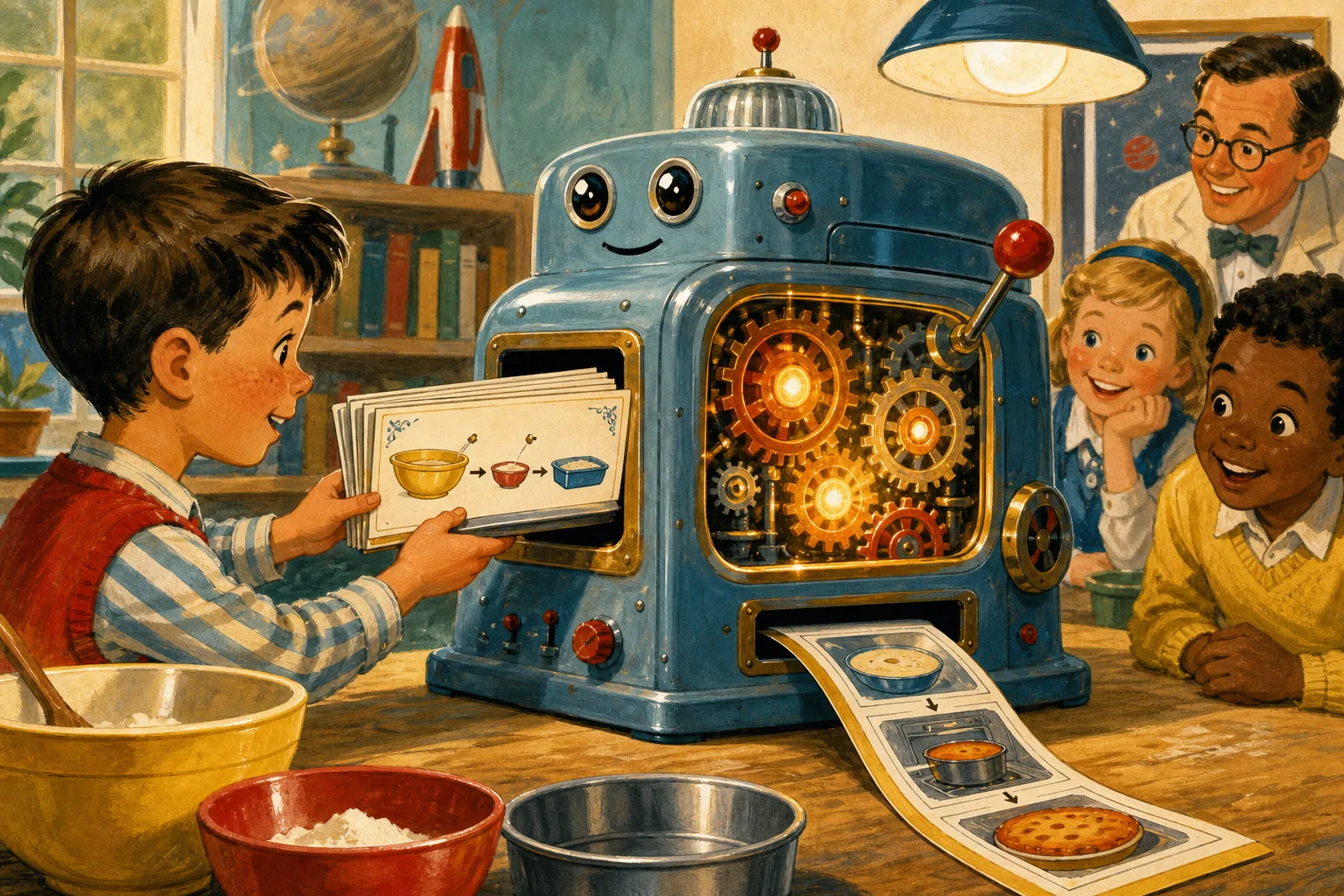 Illustration for “The lasting idea”: Data goes in. Instructions work. Answers come out.